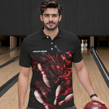 Load image into Gallery viewer, Custom Black And Red Flame Dragon Bowling Polo Shirts For Men, Bowling Tournament Team Shirt IPHW8415