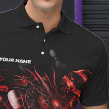 Load image into Gallery viewer, Custom Black And Red Flame Dragon Bowling Polo Shirts For Men, Bowling Tournament Team Shirt IPHW8415