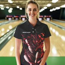Load image into Gallery viewer, Custom Black And Red Flame Dragon Womens Bowling Polo Shirts, Bowling Tournament Team Shirt IPHW8415