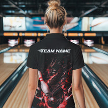 Load image into Gallery viewer, Custom Black And Red Flame Dragon Womens Bowling Polo Shirts, Bowling Tournament Team Shirt IPHW8415