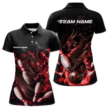 Load image into Gallery viewer, Custom Black And Red Flame Dragon Womens Bowling Polo Shirts, Bowling Tournament Team Shirt IPHW8415