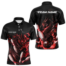 Load image into Gallery viewer, Custom Black And Red Flame Dragon Bowling Polo Shirts For Men, Bowling Tournament Team Shirt IPHW8415