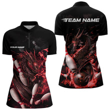 Load image into Gallery viewer, Custom Black And Red Flame Dragon Bowling Womens Quarter-Zip Shirts, Bowling Team Shirt IPHW8415