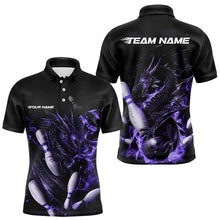 Load image into Gallery viewer, Custom Black And Purple Flame Dragon Bowling Polo Shirts For Men, Bowling Tournament Team Shirt IPHW8416