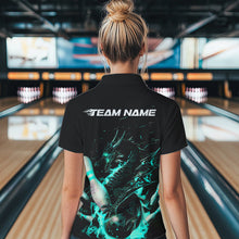 Load image into Gallery viewer, Custom Black And Blue Flame Dragon Bowling Womens Quarter-Zip Shirts, Bowling Team Shirt IPHW8417
