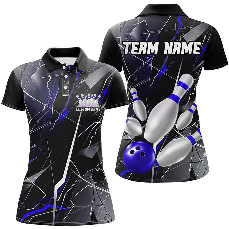 Blue Thunder Lightning Custom Bowling Team Shirts For Women, Strike Bowling Jerseys IPHW6467