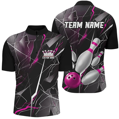 Pink Thunder Lightning Custom Bowling Team Shirts For Men And Women, Strike Bowling Jerseys IPHW6468