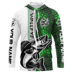 Walleye Fishing Custom Grunge Long Sleeve Tournament Shirts, Walleye Fishing Jerseys | Green Camo IPHW6637