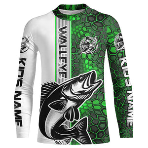 Walleye Fishing Custom Grunge Long Sleeve Tournament Shirts, Walleye Fishing Jerseys | Green Camo IPHW6637