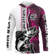 Load image into Gallery viewer, Walleye Fishing Custom Grunge Long Sleeve Tournament Shirts, Walleye Fishing Jerseys | Pink Camo IPHW6638