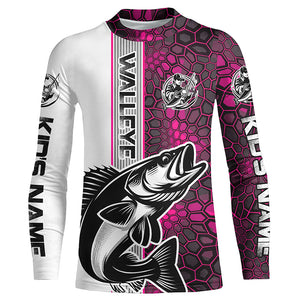 Walleye Fishing Custom Grunge Long Sleeve Tournament Shirts, Walleye Fishing Jerseys | Pink Camo IPHW6638