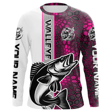 Load image into Gallery viewer, Walleye Fishing Custom Grunge Long Sleeve Tournament Shirts, Walleye Fishing Jerseys | Pink Camo IPHW6638