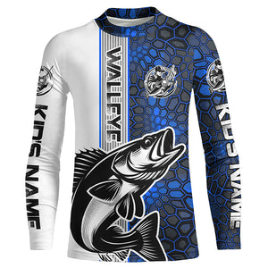 Walleye Fishing Custom Long Sleeve Tournament Shirts, Walleye Fishing Jerseys | Water Blue Camo IPHW6639