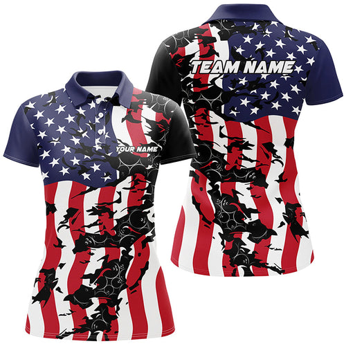 American Flag Custom Bowling Team Shirts For Women, Patriotic Bowling Team Jerseys IPHW6978