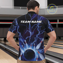 Load image into Gallery viewer, Custom Blue Thunder Lightning Bowling Ball And Pins Quarter-Zip Shirts For Men, Team Uniform IPHW9507