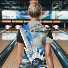 Load image into Gallery viewer, Custom Blue And Gray Geometric Bowling Jerseys Bowling Team Polo Shirts For Women IPHW9509