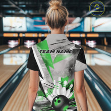 Load image into Gallery viewer, Custom Green And Gray Geometric Bowling Jerseys Bowling Team Quarter-Zip Shirts For Women IPHW9510