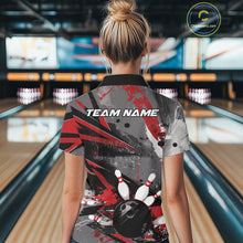 Load image into Gallery viewer, Custom Grunge Red Bowling Polo Shirts For Women, Vintage Bowling Team Shirts IPHW9511