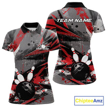 Load image into Gallery viewer, Custom Grunge Red Bowling Polo Shirts For Women, Vintage Bowling Team Shirts IPHW9511