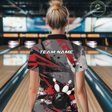 Load image into Gallery viewer, Custom Grunge Red Bowling Quarter-Zip Shirts For Women, Vintage Bowling Team Shirts IPHW9511
