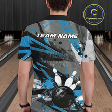 Load image into Gallery viewer, Custom Grunge Blue Bowling Polo Shirts For Men, Vintage Bowling Team Shirts IPHW9512