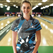 Load image into Gallery viewer, Custom Grunge Blue Bowling Polo Shirts For Women, Vintage Bowling Team Shirts IPHW9512