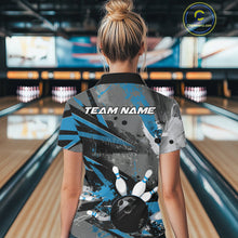 Load image into Gallery viewer, Custom Grunge Blue Bowling Polo Shirts For Women, Vintage Bowling Team Shirts IPHW9512