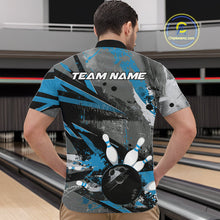 Load image into Gallery viewer, Custom Grunge Blue Bowling Quarter-Zip Shirts For Men, Vintage Bowling Team Shirts IPHW9512