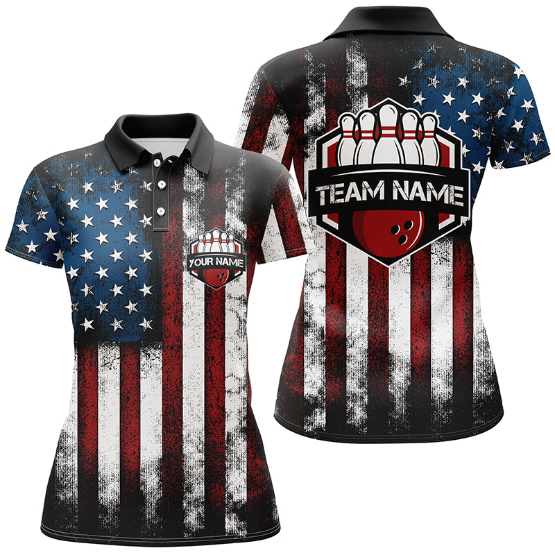 American Flag Bowling Shirt For Women, Custom Bowling Jersey For Team Patriots Bowlers Shirt IPHW5140