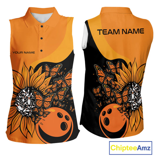 Custom Butterfly Sunflower Bowling Women Shirt, Sunflower Women Bowling Tournament Shirt IPHW10265