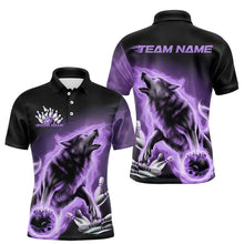 Load image into Gallery viewer, Custom Purple Fire Flaming Wolf Bowling Polo Shirts For Men, Wolf Bowling Tournament Shirt IPHW8428