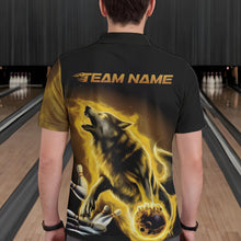 Load image into Gallery viewer, Custom Yellow Fire Flaming Wolf Bowling Polo Shirts For Men, Wolf Bowling Tournament Shirt IPHW8430