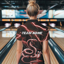 Load image into Gallery viewer, Custom Black And Red Thunder Lightning Snake Bowling Polo Shirts For Women, Team Outfits IPHW8649