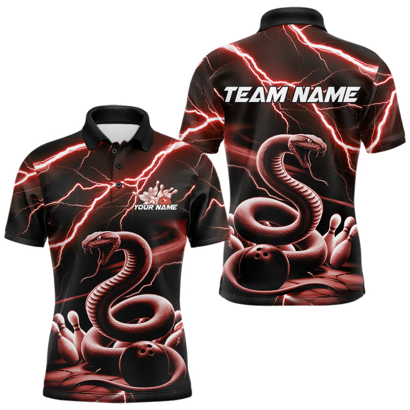 Custom Black And Red Thunder Lightning Snake Bowling Polo Shirts For Men, Team Outfits IPHW8649