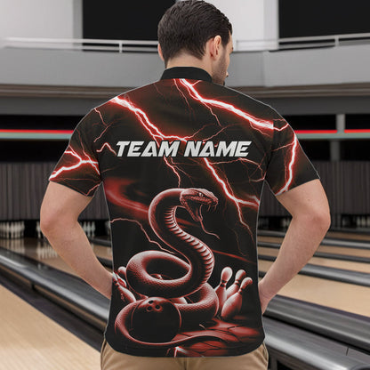 Custom Black And Red Thunder Lightning Snake Bowling Quarter-Zip Shirts For Men, Team Outfits IPHW8649