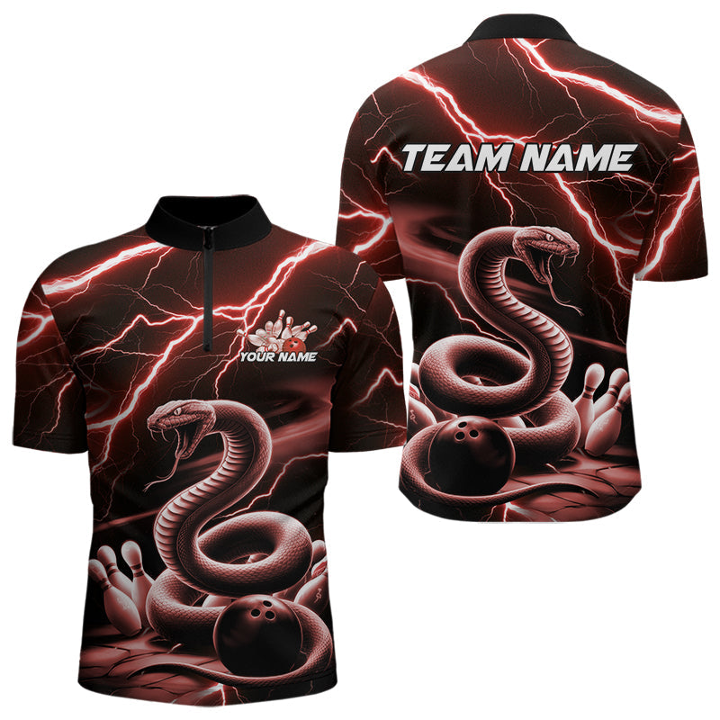 Custom Black And Red Thunder Lightning Snake Bowling Quarter-Zip Shirts For Men, Team Outfits IPHW8649