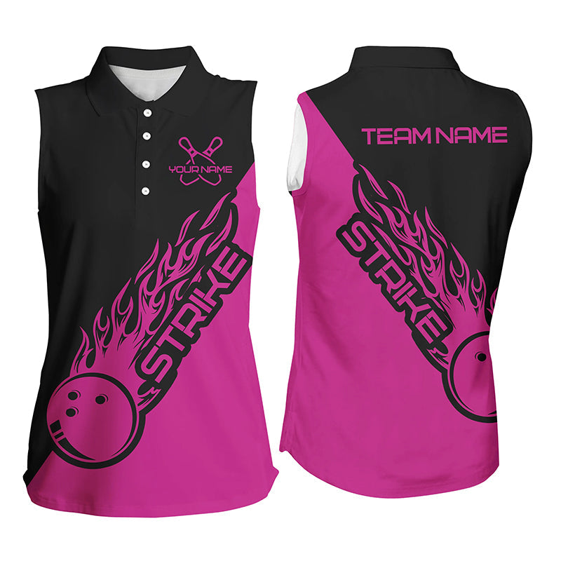 Custom Pink Ladies Sleeveless Bowling Shirt, Strike Bowling Shirts For Women Bowling Uniform IPHW4290