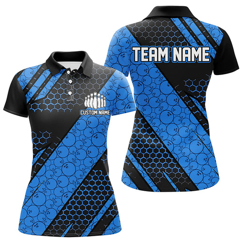 Bowling Ball Pattern Custom Bowling Team Jerseys, Bowlers Shirts For Women | Blue IPHW6474