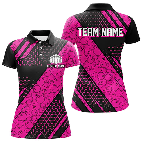 Bowling Ball Pattern Custom Bowling Team Jerseys, Bowlers Shirts For Women | Pink IPHW6477