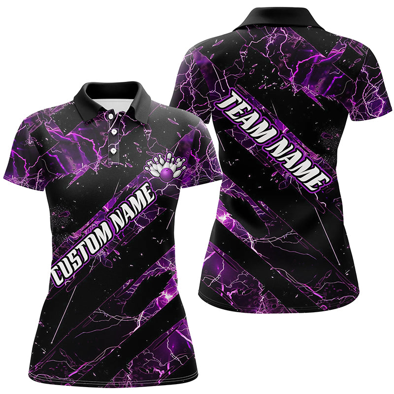 Purple Thunder Lightning Custom Bowling Team Shirts For Women, Bowling Gift Bowler Outfit IPHW6480