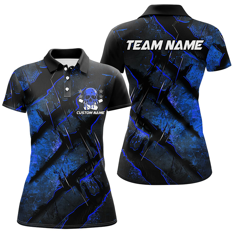 Blue Claw Customize Team Bowling Shirts, Skull Bowling Jerseys For Women IPHW6483