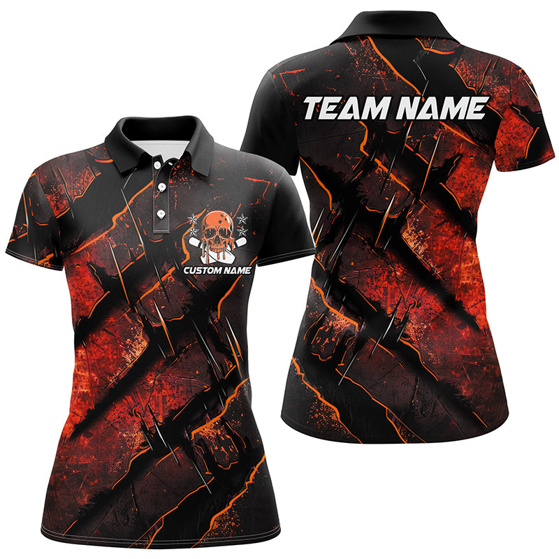 Orange Claw Customize Team Bowling Shirts, Skull Bowling Jerseys For Women IPHW6484