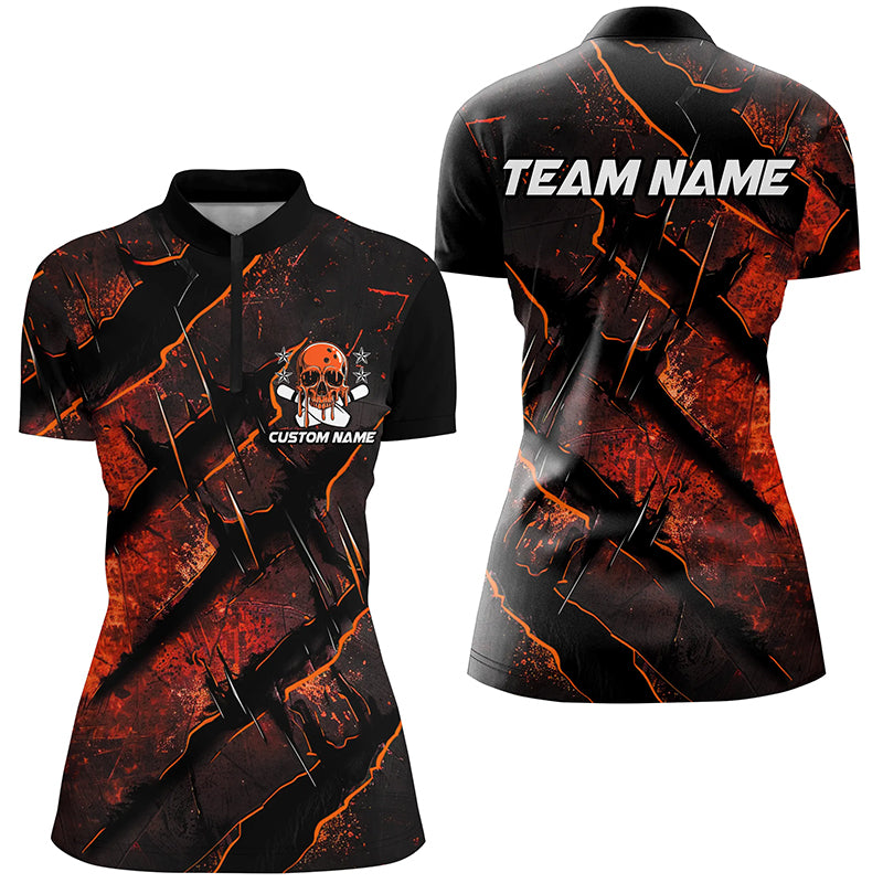 Orange Claw Customize Team Bowling Shirts, Skull Bowling Jerseys For Women IPHW6484
