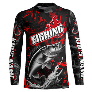 Walleye Fishing Custom Long Sleeve Shirts, Walleye Tournament Fishing Jerseys | Red Camo IPHW6658