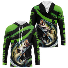 Load image into Gallery viewer, Black And Green Custom Bass Fishing Jerseys, Largemouth Bass Long Sleeve Tournament Fishing Shirts IPHW6999