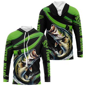 Black And Green Custom Bass Fishing Jerseys, Largemouth Bass Long Sleeve Tournament Fishing Shirts IPHW6999