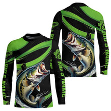 Load image into Gallery viewer, Black And Green Custom Bass Fishing Jerseys, Largemouth Bass Long Sleeve Tournament Fishing Shirts IPHW6999