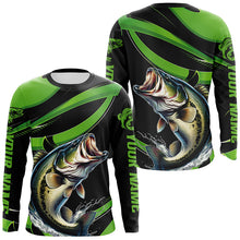 Load image into Gallery viewer, Black And Green Custom Bass Fishing Jerseys, Largemouth Bass Long Sleeve Tournament Fishing Shirts IPHW6999