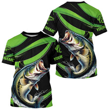 Load image into Gallery viewer, Black And Green Custom Bass Fishing Jerseys, Largemouth Bass Long Sleeve Tournament Fishing Shirts IPHW6999