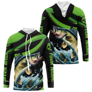 Black And Green Custom Walleye Fishing Jerseys, Walleye Long Sleeve Tournament Fishing Shirts IPHW7001